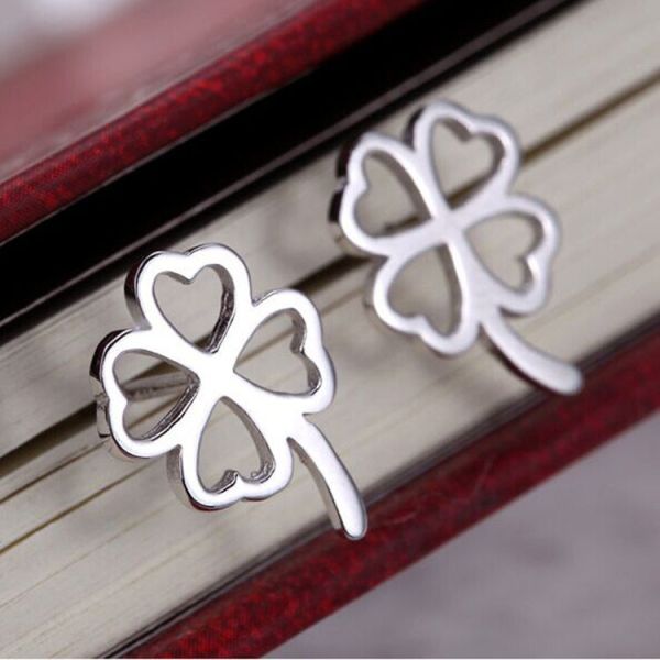 Fashion Korea Style Jewelry 925 Silver Plated Four Leaf Clover Flower Stud Earrings (EESTUD07)