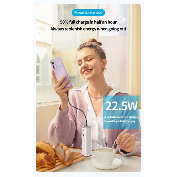 22.5W Output Quick Charger Power Bank Type C 3 In 1 5000 Mah Portable Charger