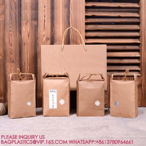 Custom Logo 1kg 5kg Wheat Flour Rice Kraft Paper Plastic Packaging Bags For Packaging