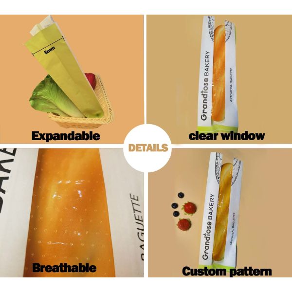 Micro Perforated Flat Satchel Kraft Paper Bag With Clear  Window Fresh And Breathable Bakery Bag Bread Bag Food Bag