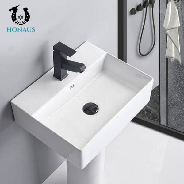 Customised White Slim Full Pedestal Wash Basin Square Pedestal Sink 810mm