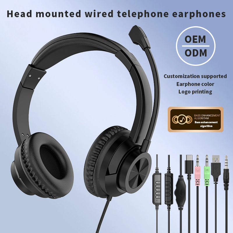 JTY-1036 Wired Call Center Headset with Adjustable Microphone, USB Type‑C 3.5mm Multi‑Interface Over‑Ear Headphone, Volume & Mute Control for Office Customer Service Online Class