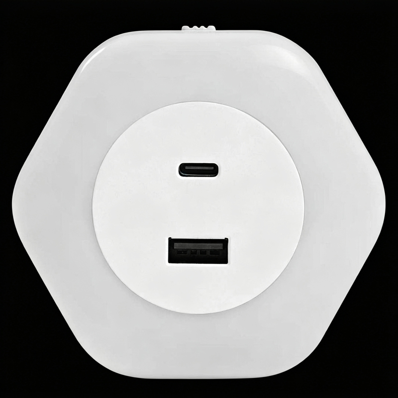 USB Charging Socket with LED Night Light, Modern square ABS Switch Sensor Control Plug-in Power Supply