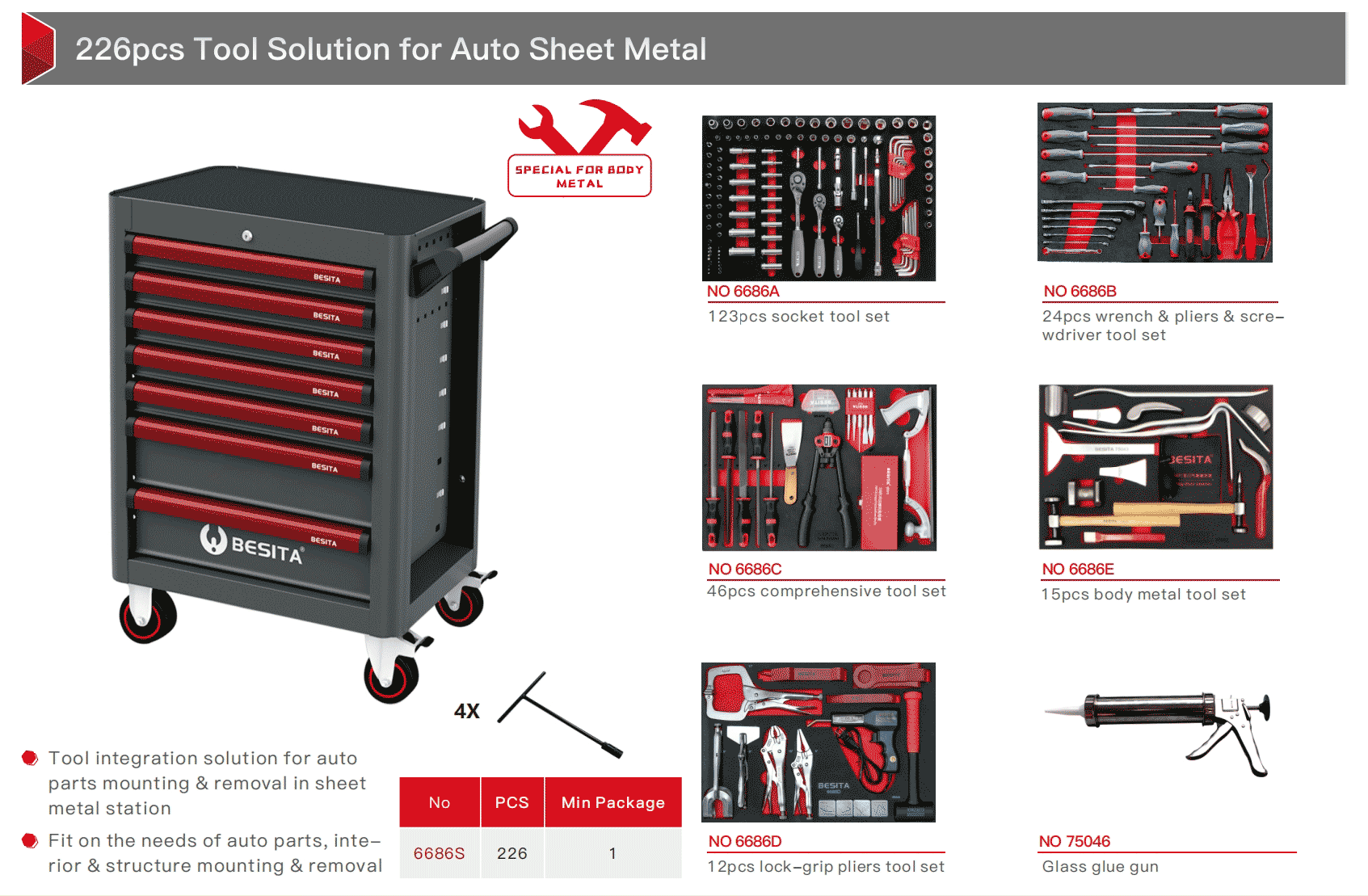 226pcs Automobile Repair Tools Car Assembly Set for Auto Sheet Metal