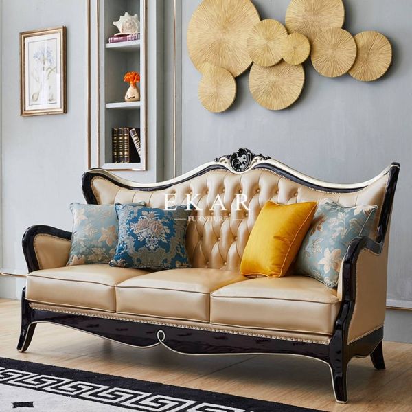 Living Room Luxury Classical Style 6 Seater Leather Sofa Set