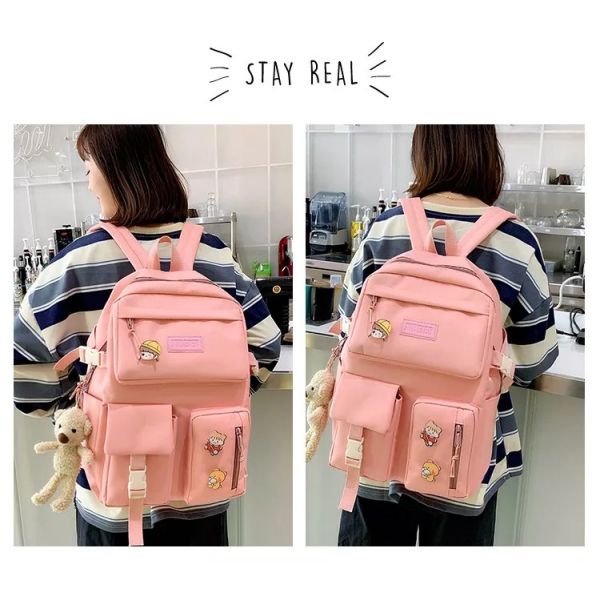 Girls School Bag Set Canvas 5 Piece Backpack Set Sling  Pencil Bag ODM