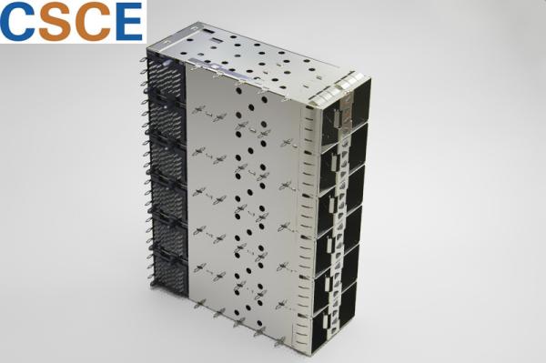 Energy Saving Fiber SFP Cage Connector 2 * 6 Ports With Grounding Pin Connector