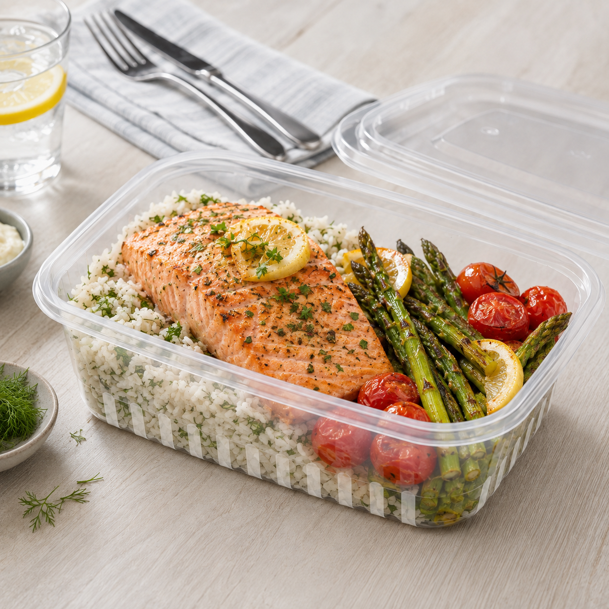 1500ml PP Square Food Trays Deep Rectangular Lidded for Catering