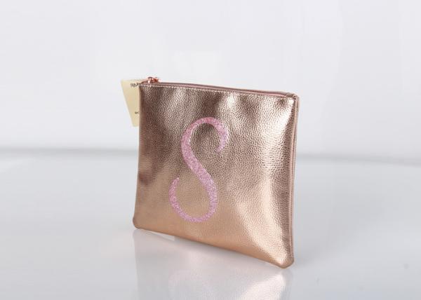 Natural Color Zipper Makeup Bag , rose gold makeup bag With Gold Foil Stamp Logo