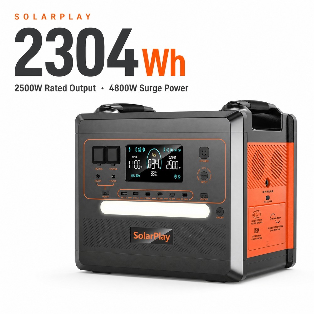 2304Wh 2500W LiFePO4 Battery Generator Solar Energy Storage System with UPS 97% MPPT for RV Travel Emergency Blackout