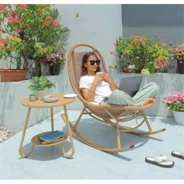 Relax in Comfort Modern Patio Wicker Rattan Rocking Chair with Aluminum Lazy Lounge