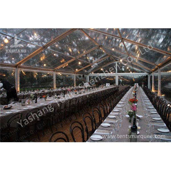 Classical Wood Tables Available for Luxury Wedding Tents with Aluminum Frame