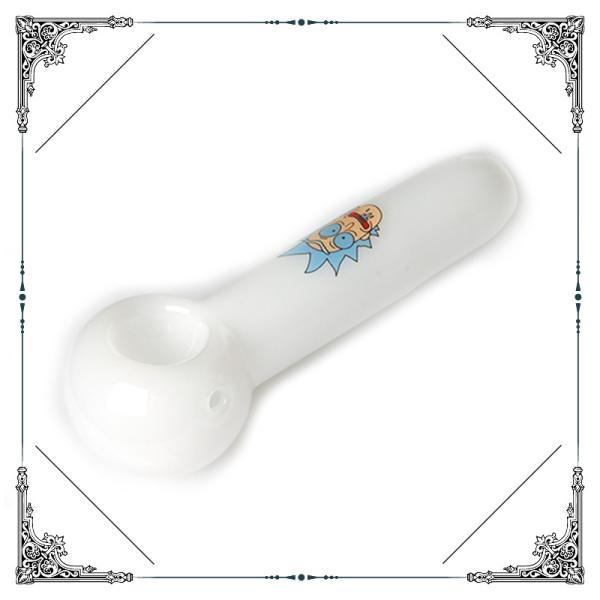 Rick / Morty Glass Smoking Pipe White Color Smoking Spoon Pipe Pocket For Tobacco