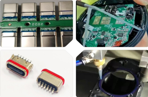 UV Curing USB Type C Sealing Adhesive High Hardness Blue Visible LED Fast Cure Connector Pin Reinforcement