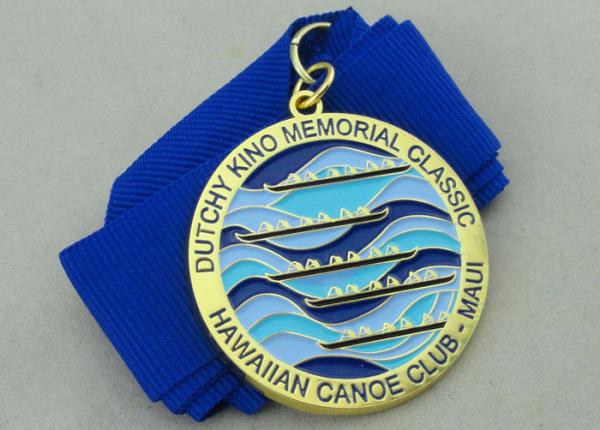 Hawaiian Canoe Club Ribbon 3d Medal by Zinc Alloy Die Casting With Gold Plating