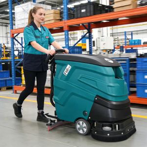 Battery Powered Walk Behind Floor Scrubber with 660mm Double Brush 400W Suction Motor