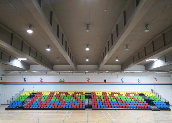 Comfortable Telescopic Sport Hall Seats With Nose Mounted Polymer Bench
