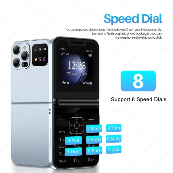 A50 Pro Flip Mobile Phone Dual SIM Call Recording Speed Dial Torch Magic Voice 2.4