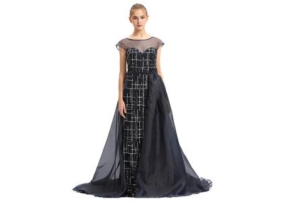 Black Organza Prom Party Dress For Arabic Women Sweep Train XS , S , M , L Size