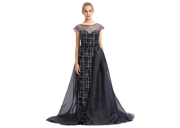 Black Organza Prom Party Dress For Arabic Women Sweep Train XS , S , M , L Size