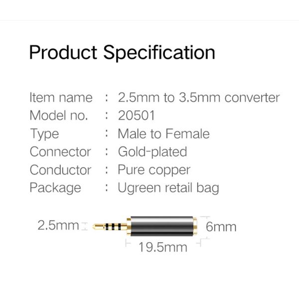 2.5mm Male To 3.5mm Female Converter