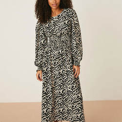 Custom Logo Elastic Waist Dress Zebra Print Long Sleeve For Women Clothing