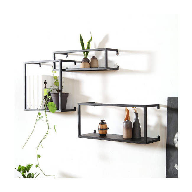 PU Leather Cover Modular Wrought Iron Metal Floating Wall Shelves for Home Decorative