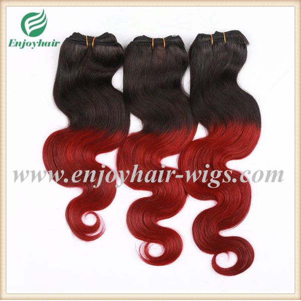 Peruvian 5A virgin remy hair weave ,ombre natural color/red# Body wave 10''-26''length