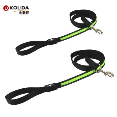 Led Flashing Strong Large Long Nylon Dog Leads , Glow In The Dark Dog Leash