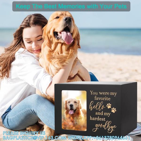 Pet Memorial Urns For Dog Or Cat Ashes, XLarge Wooden Funeral Cremation Urns With Photo Frame, Memorial Keepsake