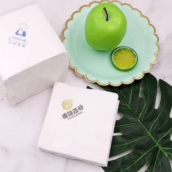 Custom Restaurant Napkins 3-Ply Virgin Wood Pulp Facial Tissue Paper with Logo Printed Bag Style for Hotel Bar Cafe Use