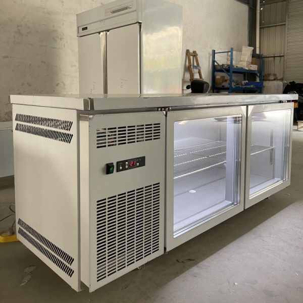 Double Glass Doors Kitchen Fridge Workbench Undercounter Refrigerators Freezers Refrigerator