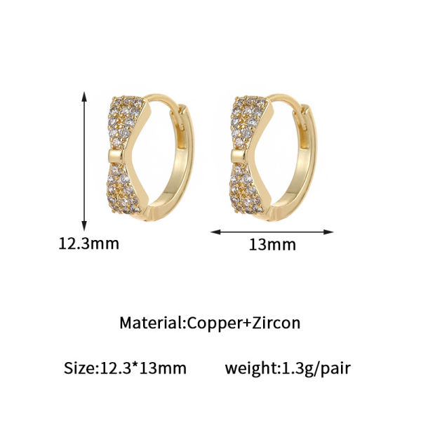 Wholesale 14k Gold Plated Willow Nail Ear Buckle Zircon Earrings Simple Light Luxury Niche Design Bow Jewelry Hoop Earring