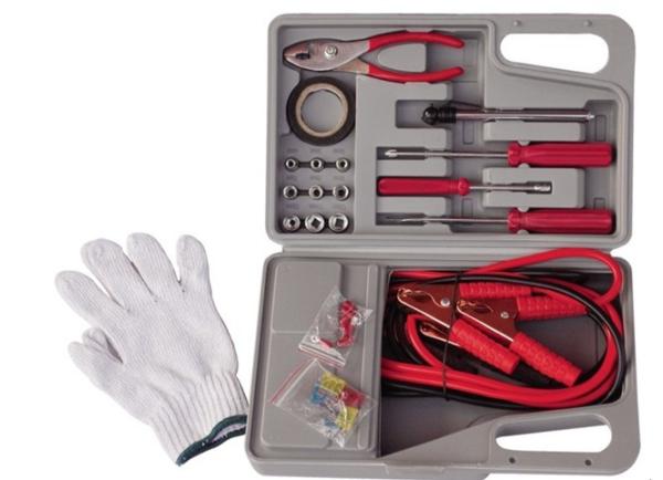 28 pcs auto emergency kit ,with booster cable ,pliers,tyre pressure gauge