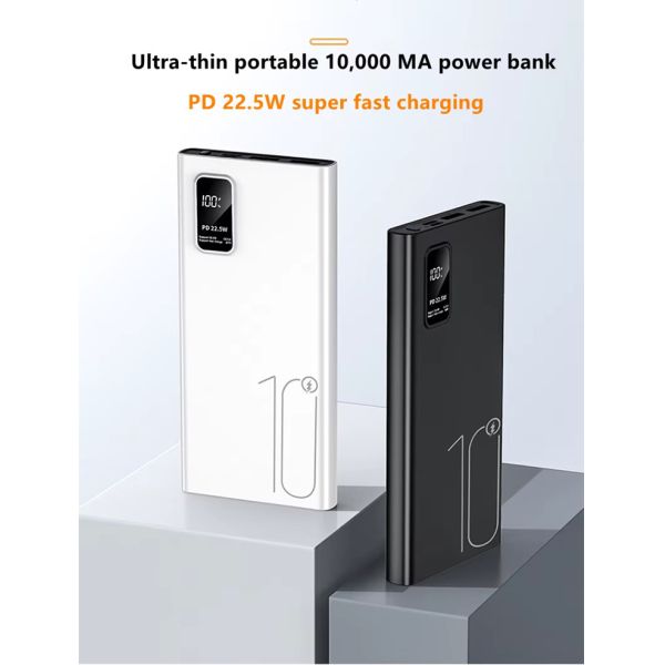 Exterior portátil 10000mah PowerBank LED Display PD QC3.0 22.5W Carga rápida Bancos de energía delgados 10000mAh Cargador USB-C para iphone 15