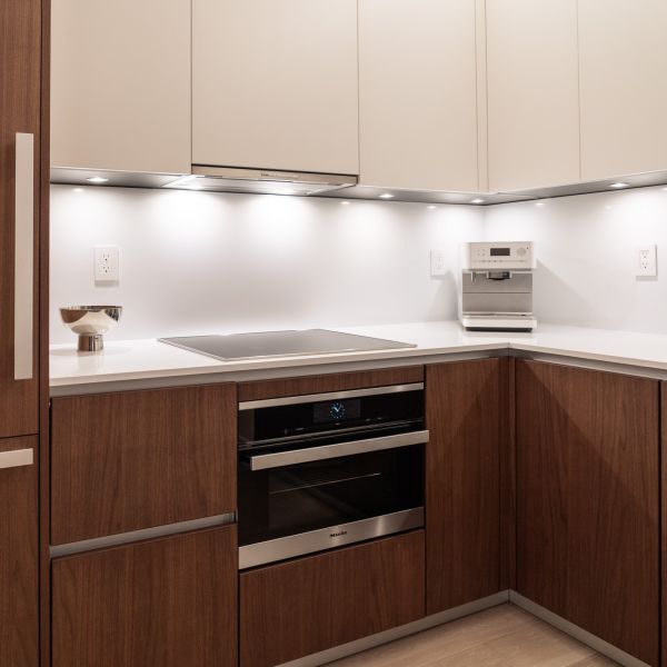 ODM OEM Wood Grain Horizontal Grain Cabinets Modern Kitchen Furniture