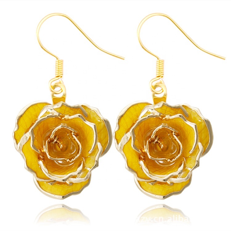 24k Gold Plated Rose Earrings Gifts for Girlfriend  Preserved Flowers Wholesale Hot Rose Earrings