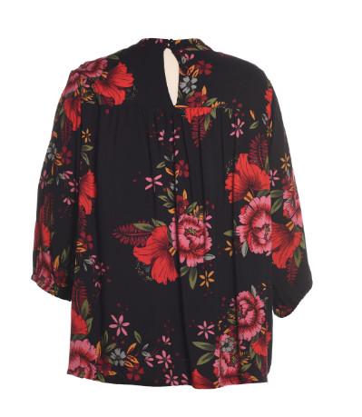 Colorful Floral Print Fashion Ladies Blouse With Slit And Back Pleat Design