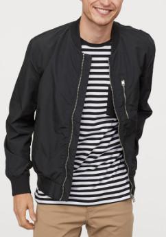 Polyester Lining Nylon Blend Bomber Jacket , Woven Ribbed Mens Stand Up Collar Coat