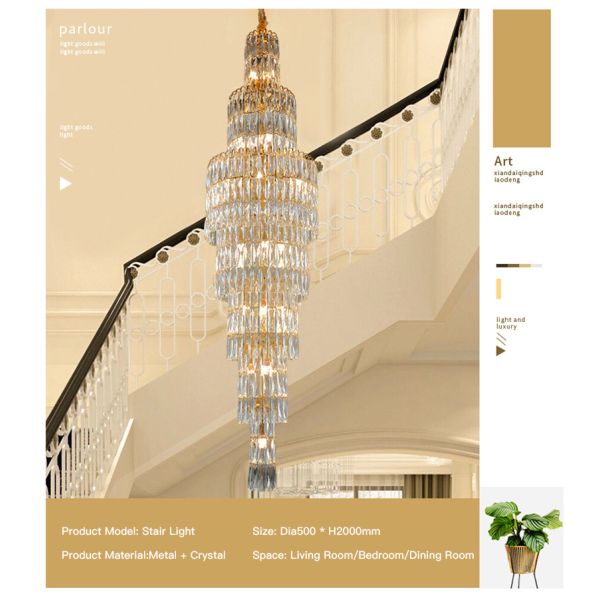 Luxury k9 crystal chandelier long staircase lamp living room lamp(WH-NC-89)