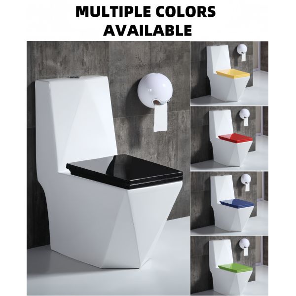 Ceramic One Piece Toilet Bowl Diamond Cut Shape Modern Style Multi Colors