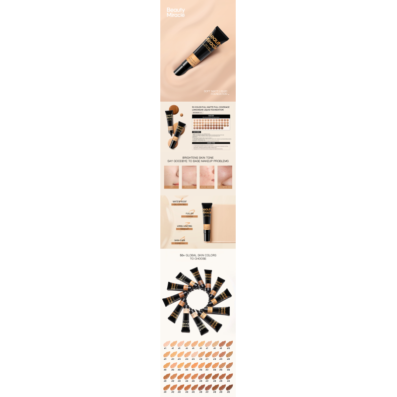Private Label Professional 24H Long-Lasting Full Coverage Soft Matte Foundation Waterproof Oil Control Concealer