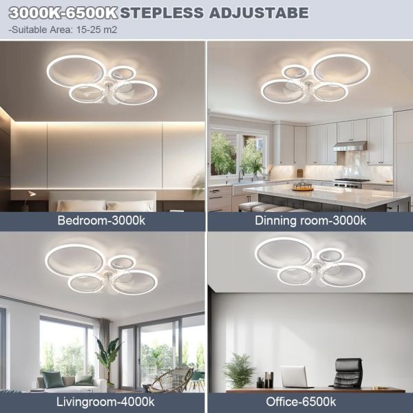 Bedroom Kitchen Lights Black White Multi ring lamp samrt Led Low Noise Ceiling Fan Chandelier (WH-CLL-53)