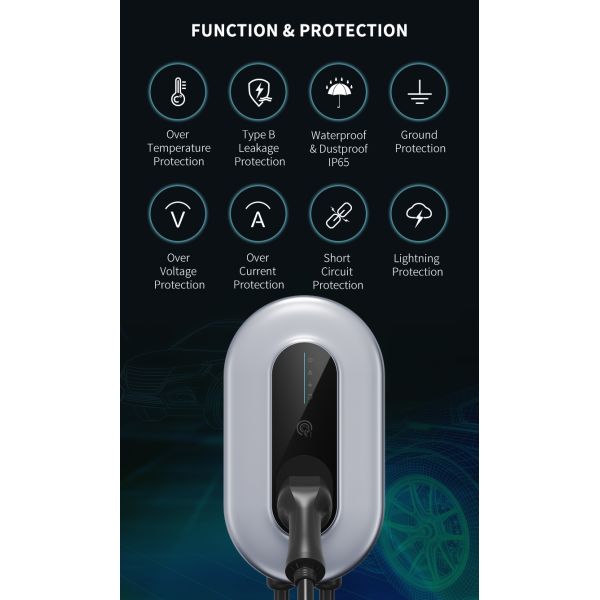 AC 400V Three Phase Type2 Wallbox EV Car Charger 8-16A Adjustable Electric Vehicle Charging Pile