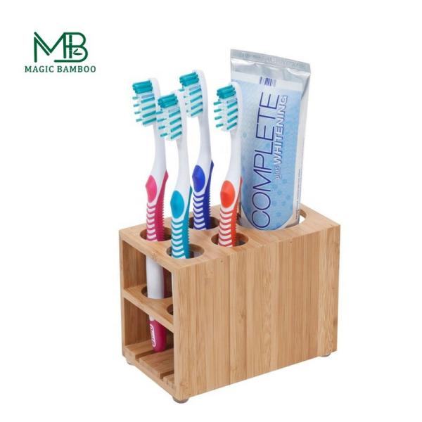 Organic Sustainable Bamboo Toothbrush Holder Toothpaste Stand For Bathroom Vanity Storage