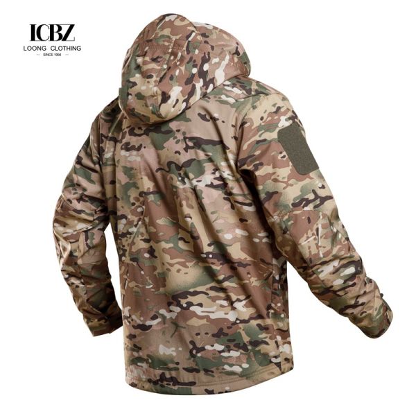 Chaqueta de combate táctica impermeable para hombres con capucha de invierno uniforme de abrigo de camuflaje sólido