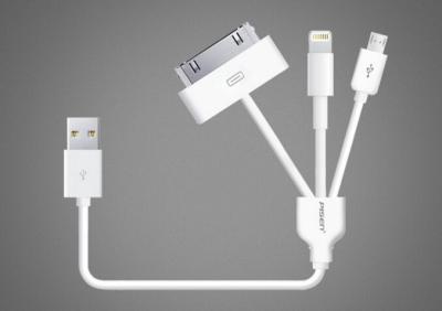 original 3 in 1 Pisen USB cable with package, Iphone 4(S) USB cable+ Apple Lightning USB cable+Android USB cable