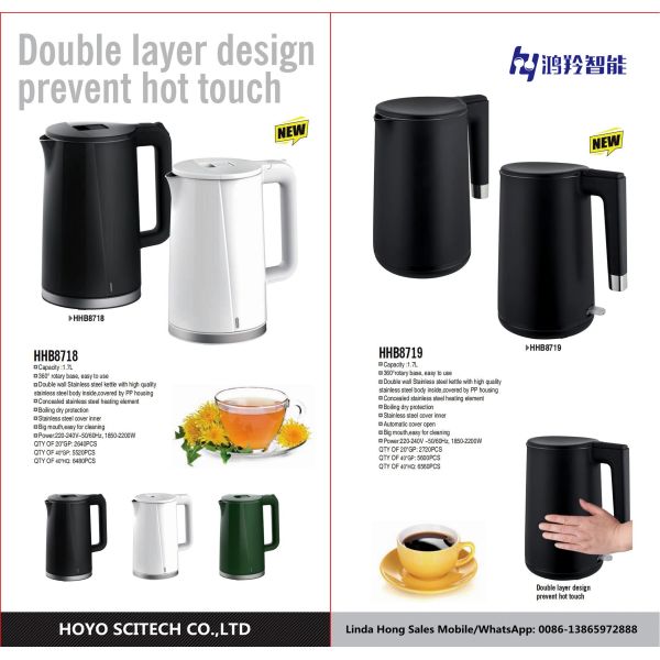 Stainless Steel Electric Kettle for Hotel Portable Water Kettle 1.6-2.0L Capacity