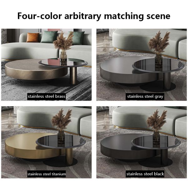 80X32 Stainless Steel Circle Round Glass Top Coffee Table Black Gold Base