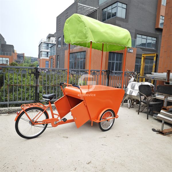 Mobile Tricycle Food Trolley Multifunctional Street Vending Bike Cart with Umbrella